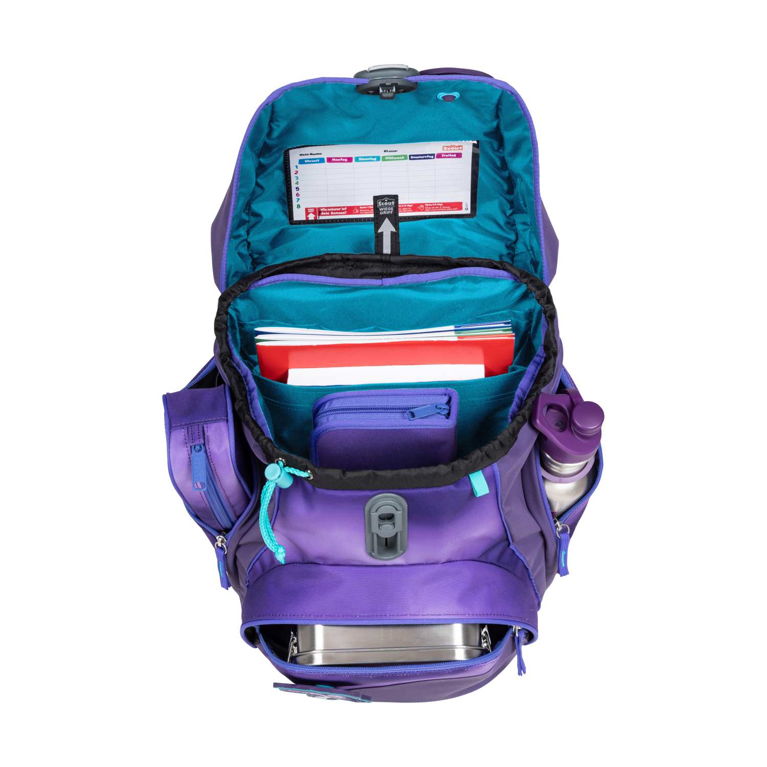 Scout Alpha Exklusiv Superflash Purple Magic Schulranzen-Set 4-teilig