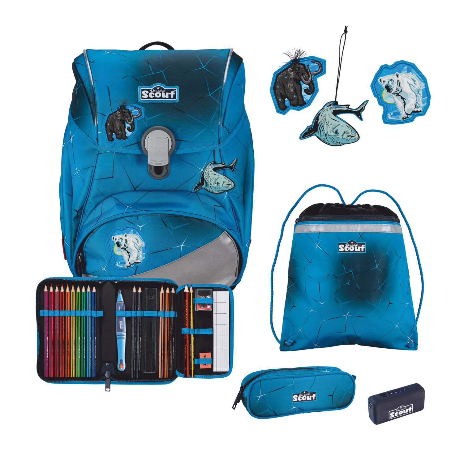 Scout Alpha Schulranzen-Set 4 teilig Exklusiv Safety Light Polar Blue