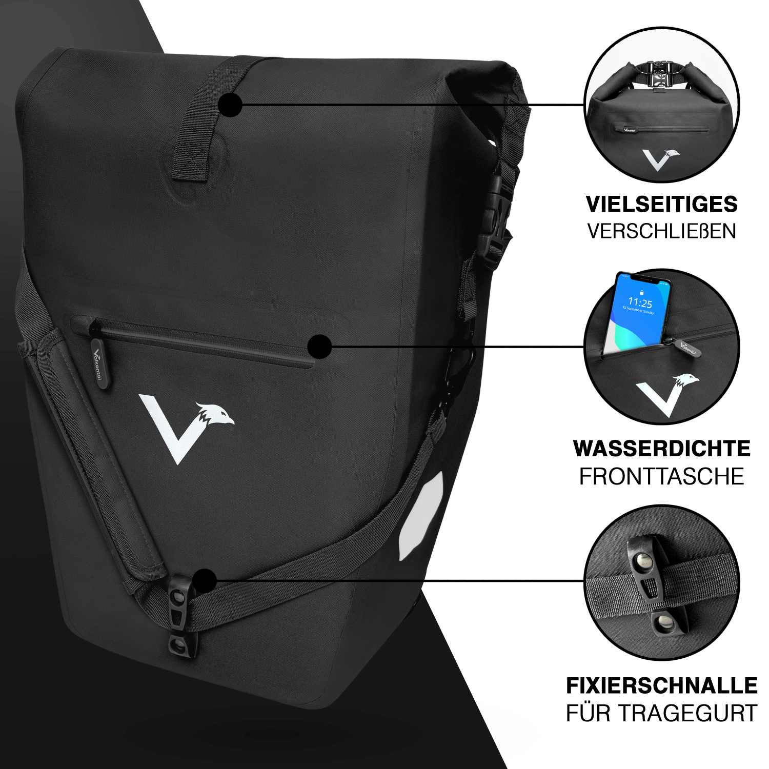 Valkental ValkOcean Fahrradtasche - Orca (Schwarz)