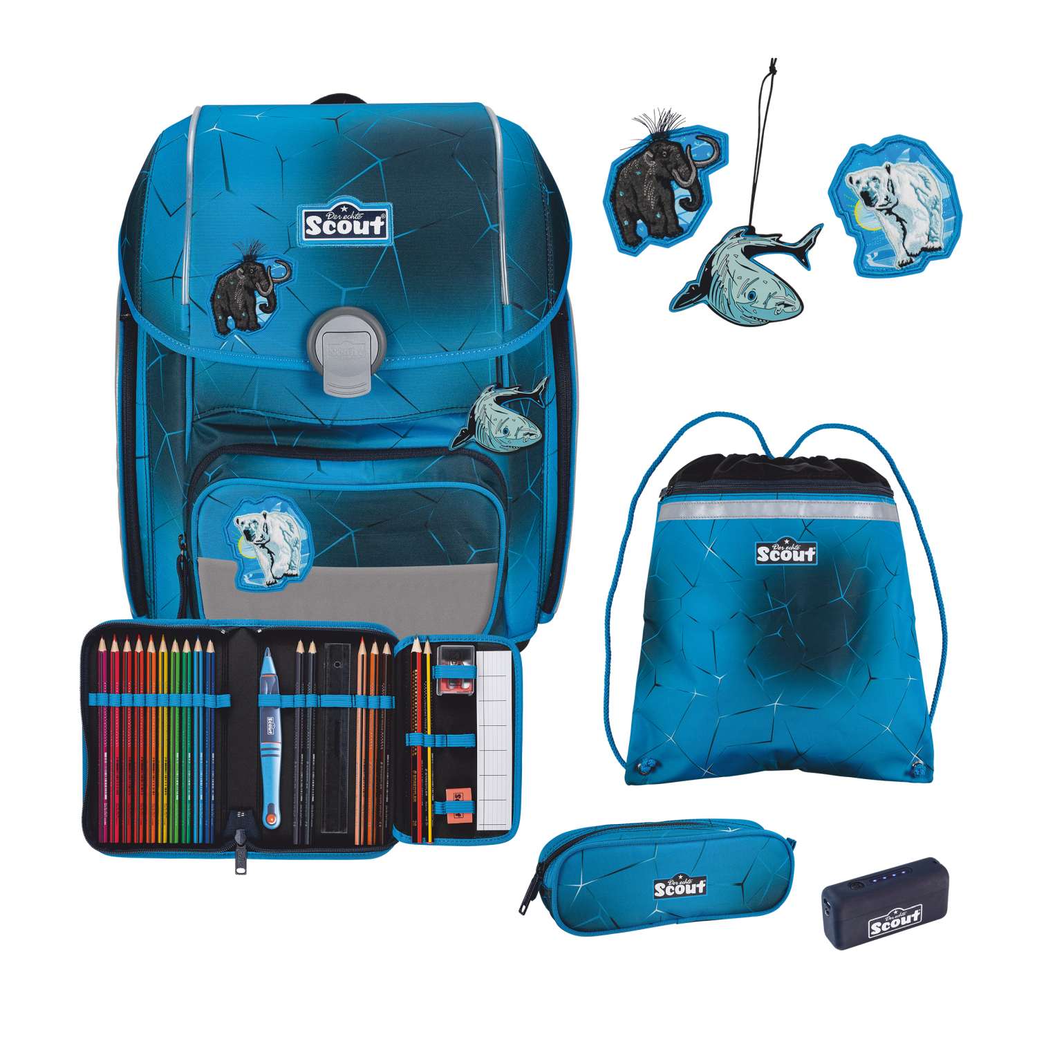 Scout Genius Schulranzen-Set 4 teilig Exklusiv Safety Light Polar Blue