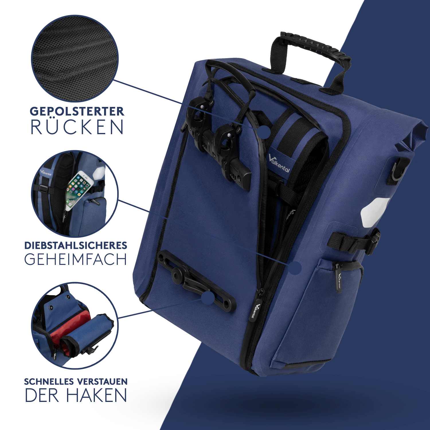 Valkental ValkPro 3in1 Fahrradtasche - Blau