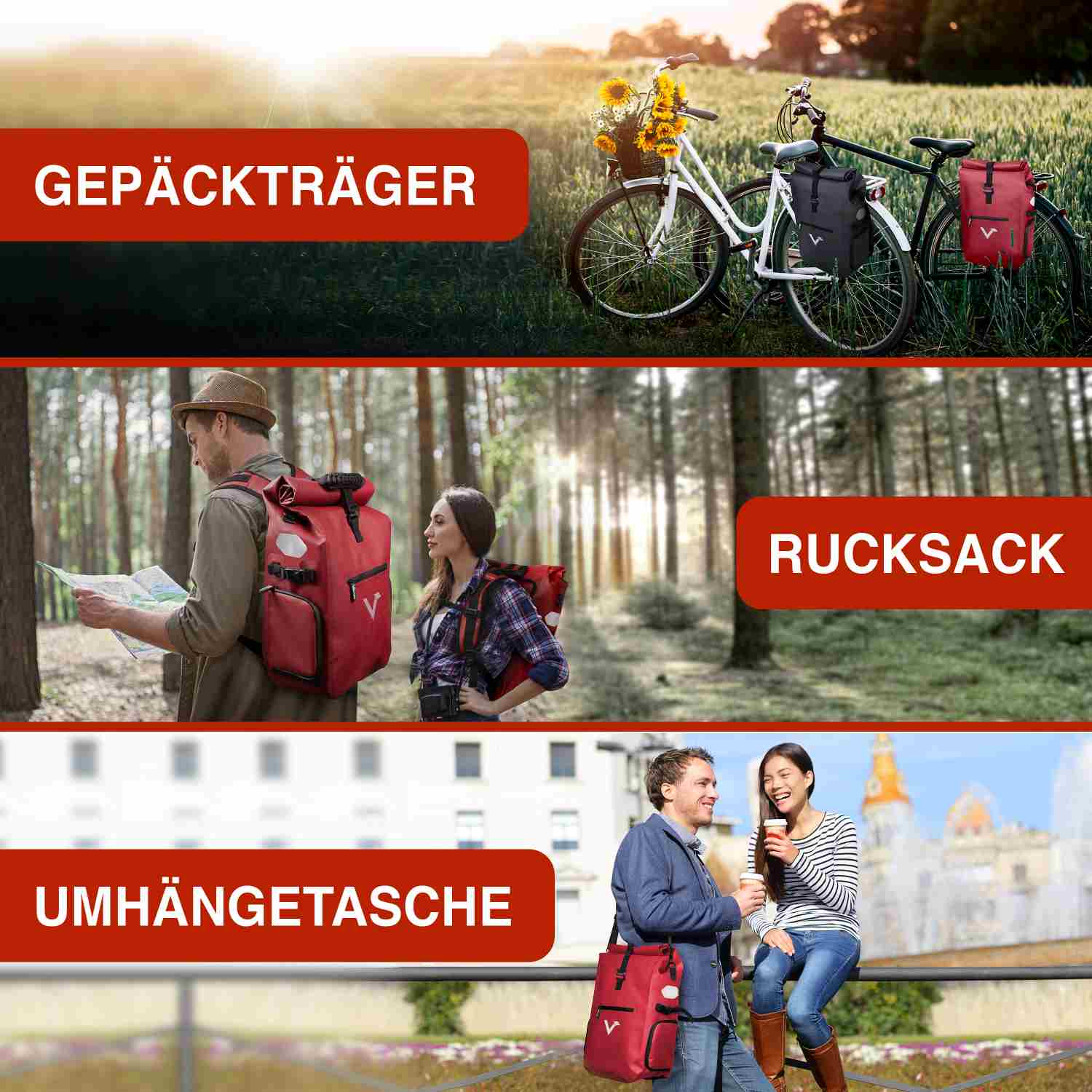 Valkental ValkPro 3in1 Fahrradtasche - Rot