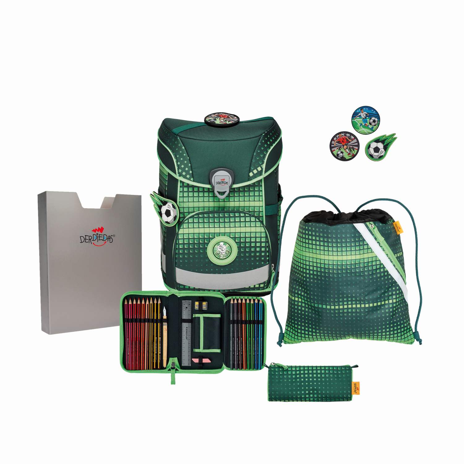 DerDieDas ErgoFlex Easy Schulranzenset 5-teilig Soccer Green