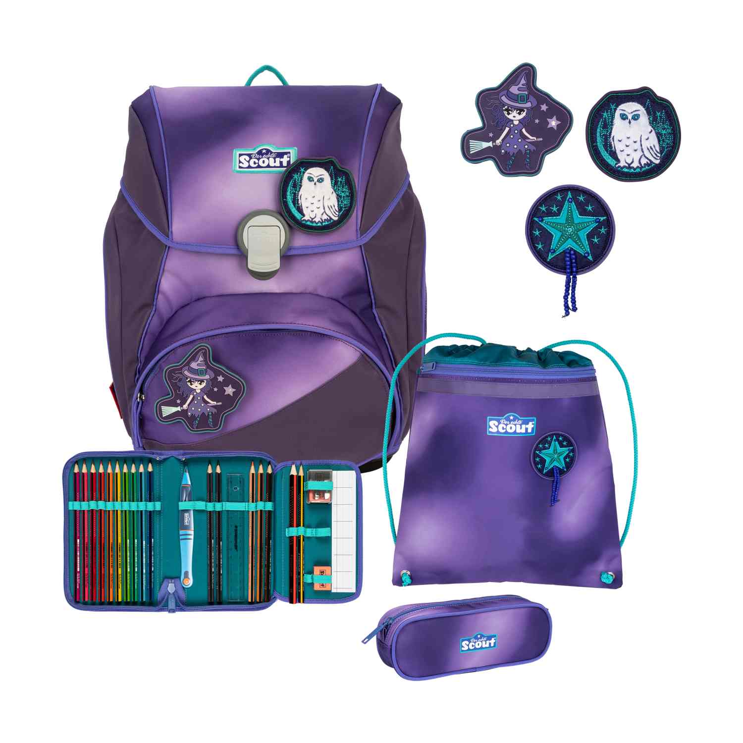 Scout Alpha Exklusiv Superflash Purple Magic Schulranzen-Set 4-teilig