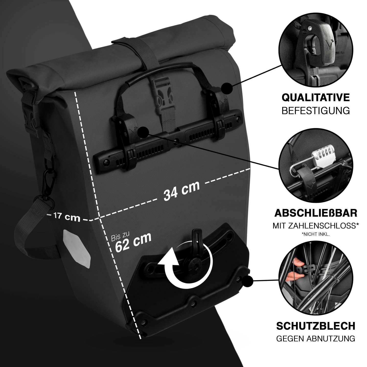 Valkental ValkOcean Fahrradtasche - Orca (Schwarz)